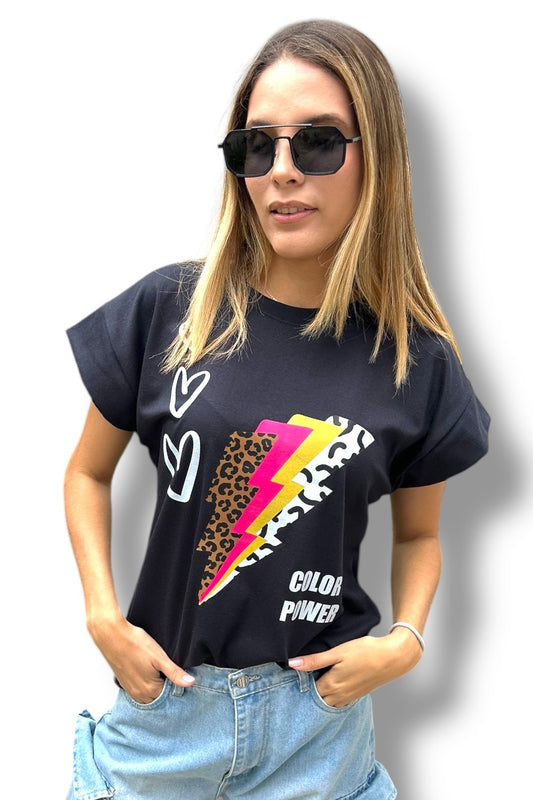 T-Shirt Black Color Power