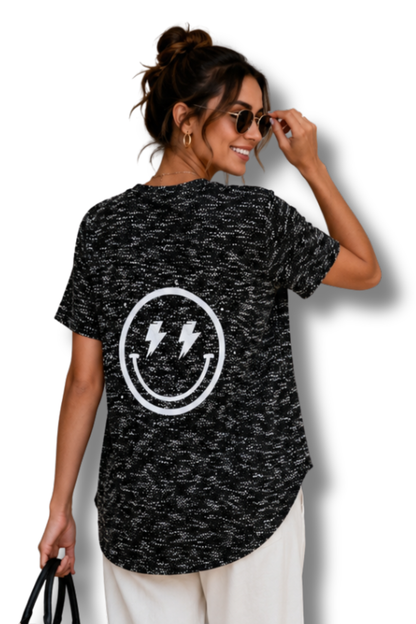 T-Shirt Happy Knitted Black