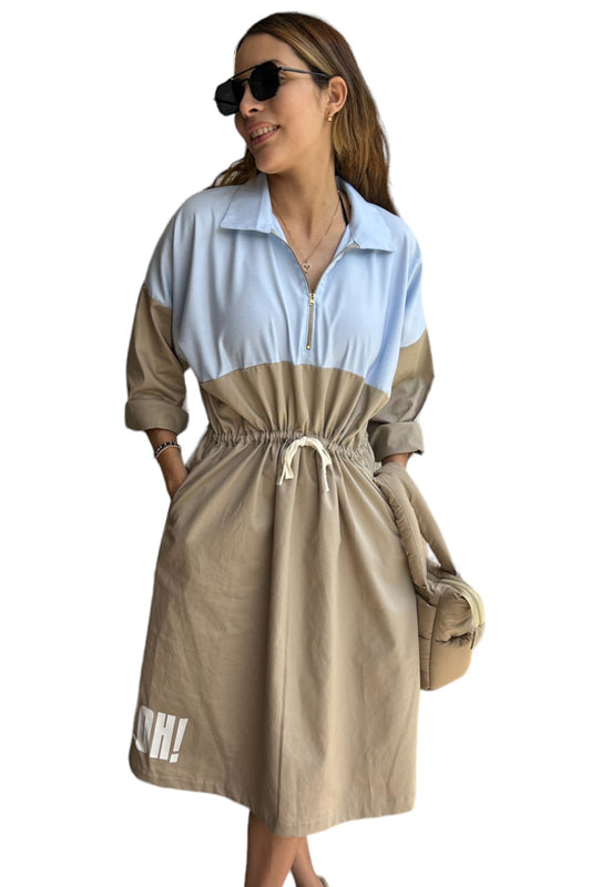 Vestido Blue & Beige