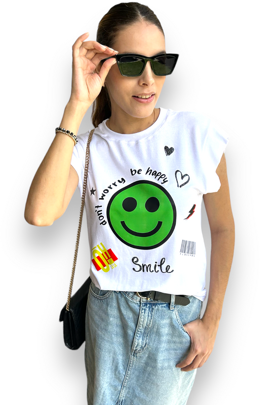 T-shirt Happy face white