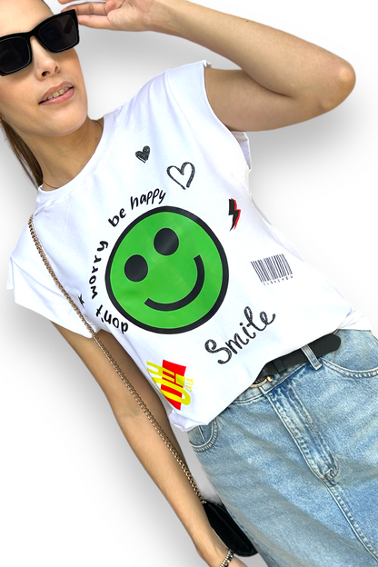 T-shirt Happy face white