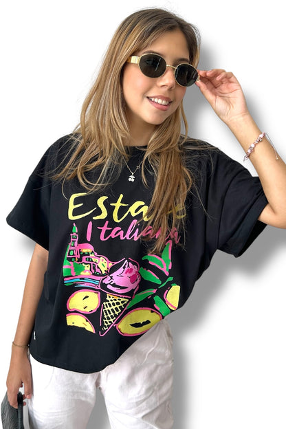 T-Shirt Oversize Black Estate Italiana