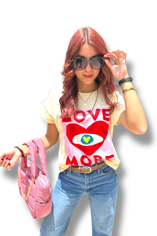 T-Shirt Love More Yellow Pink
