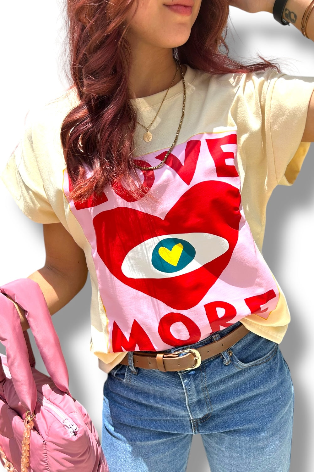 T-Shirt Love More Yellow Pink