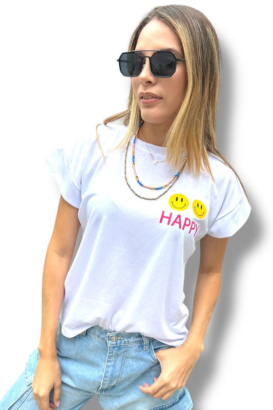 T-Shirt White Happy