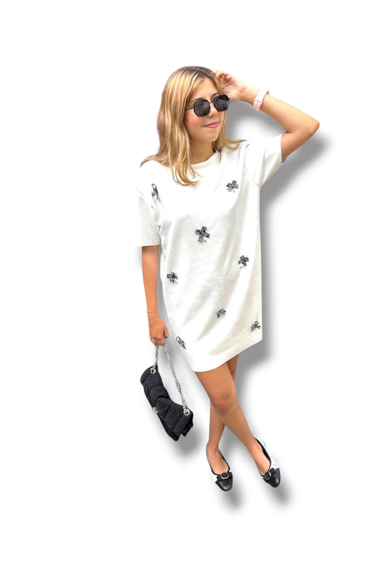 Vestido White Shiny Bows
