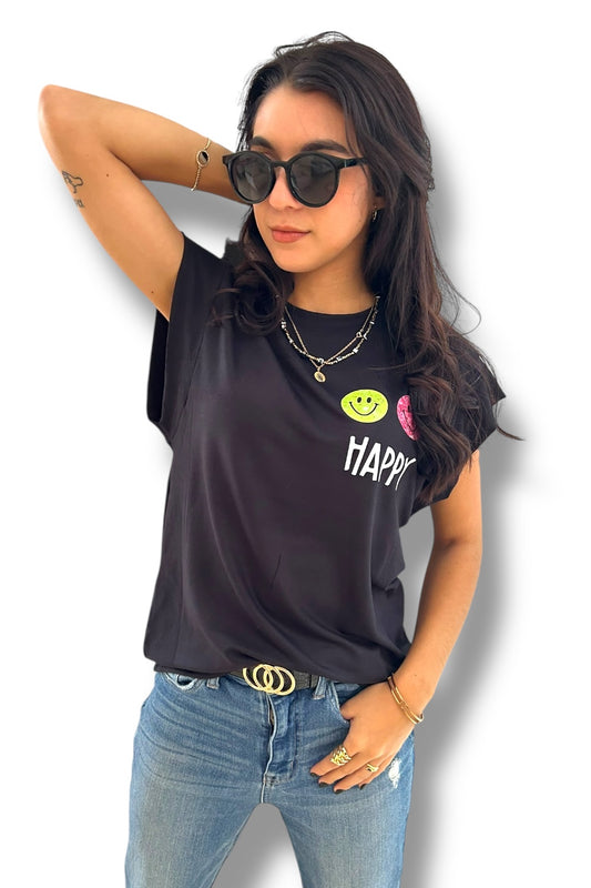T-Shirt Black Happy