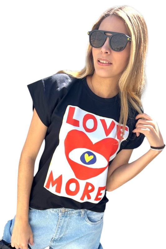 T-Shirt Love More Black White