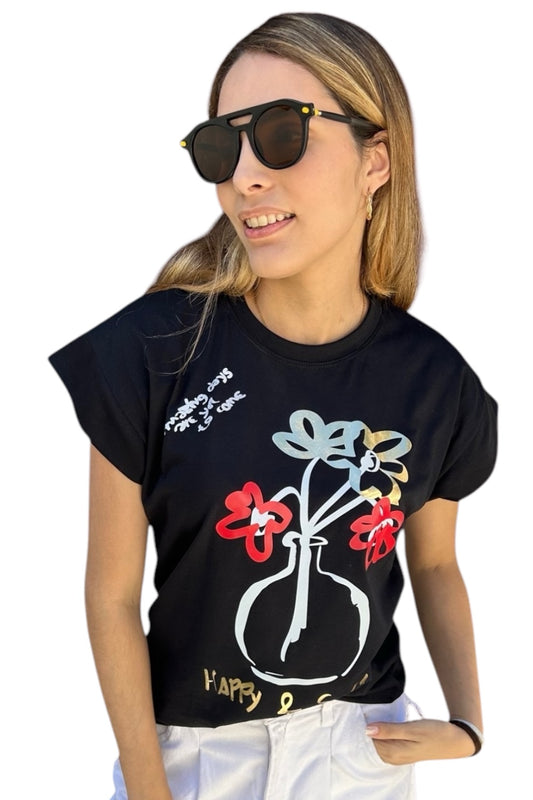 T-Shirt Flowers Black